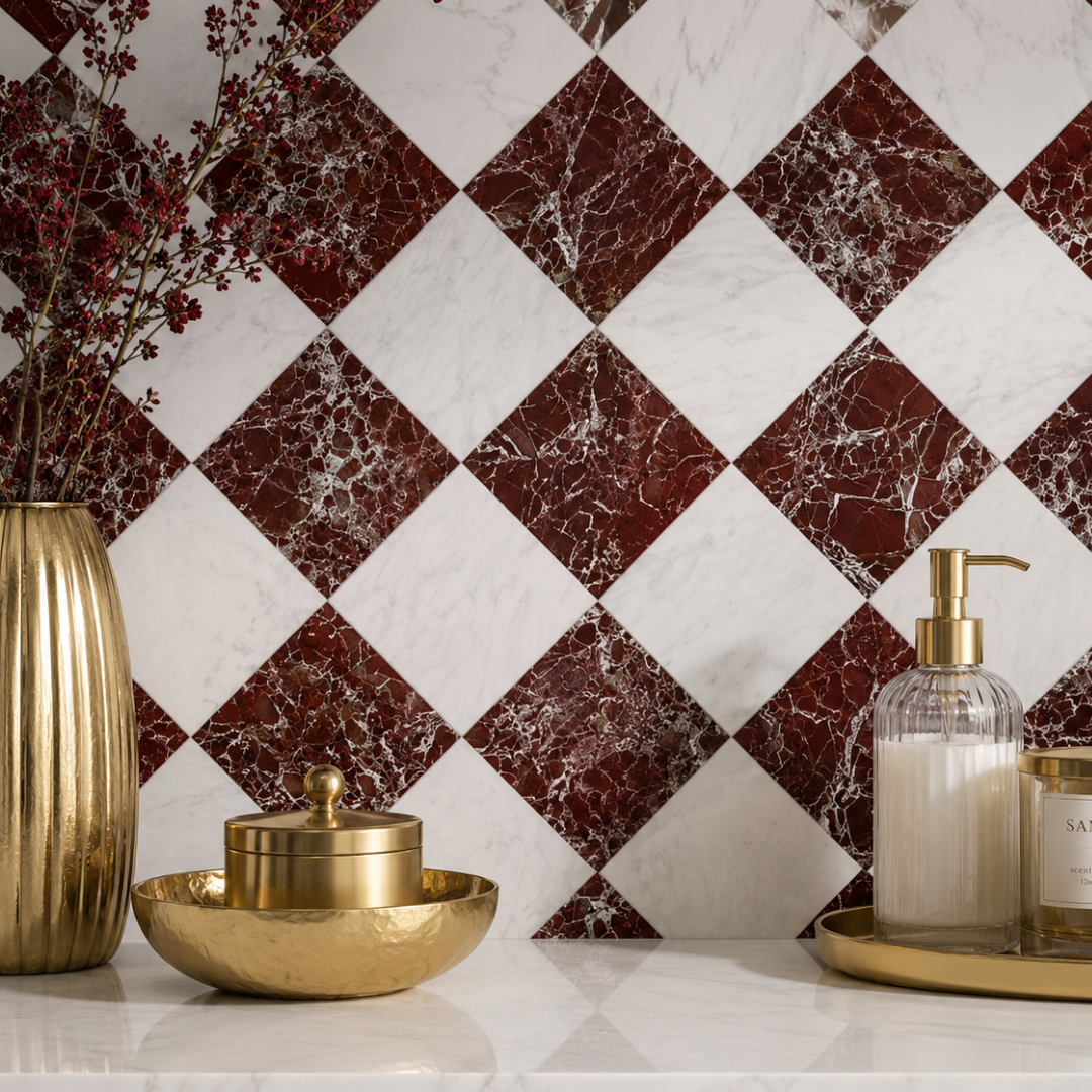 Checkerboard Marble Garnet, Virdian, Obisidian