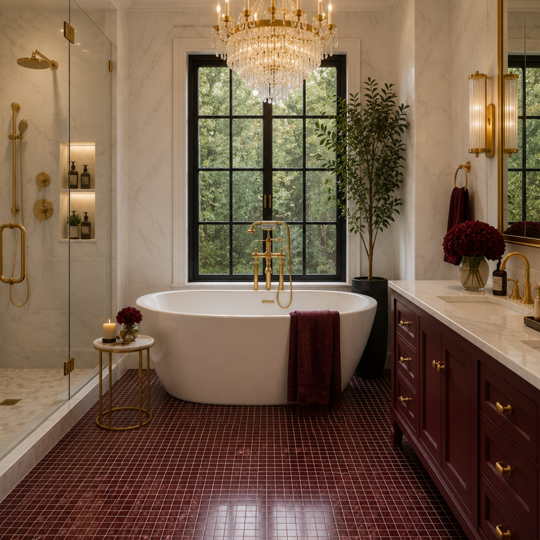Garnet Meadow 1" x 1" Marble Mosaic
