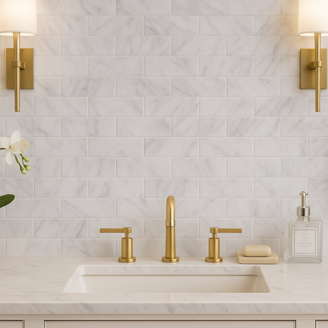 Sample Oyster Bay Lakehouse Marble Subway Tile Mosaic