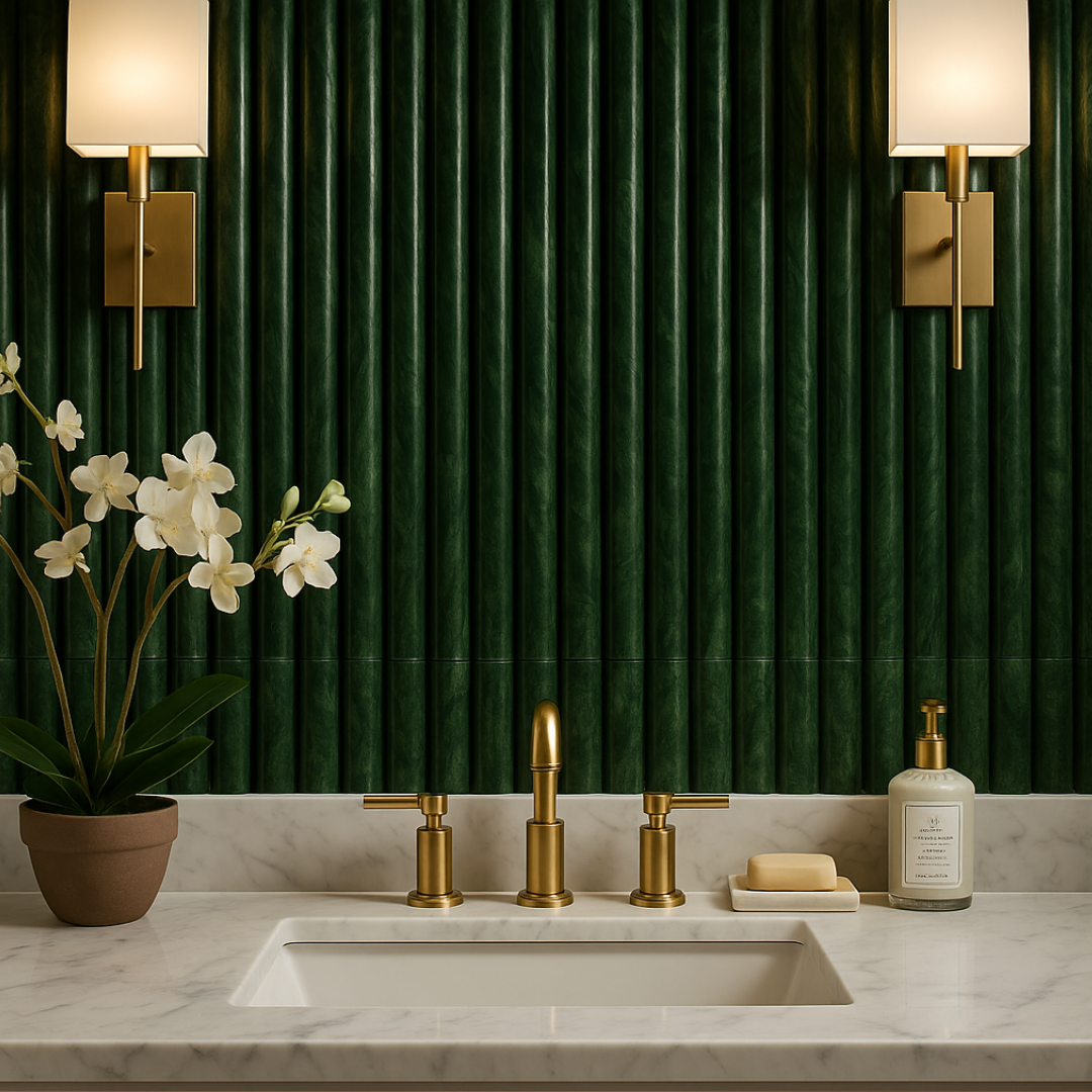 SAMPLE Viridian Meadow Fluted Marble Mosaic