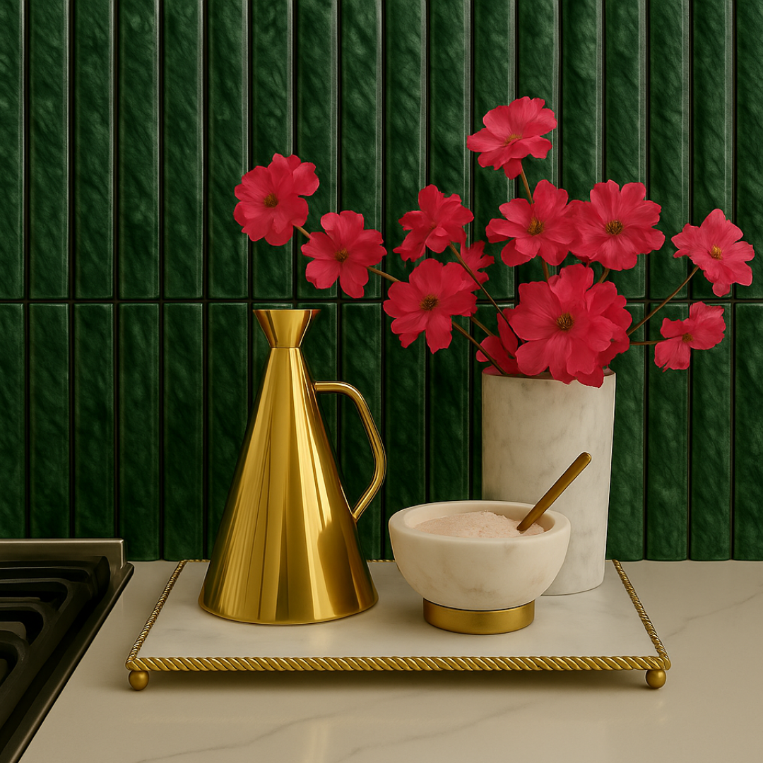 Viridian Meadow Fluted Marble Mosaic