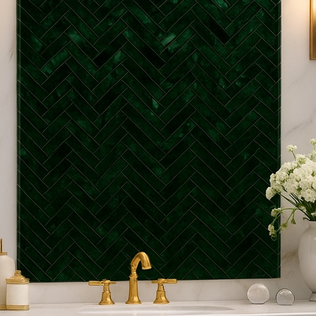 SAMPLE Viridian Meadow Mini Herringbone Marble Mosaic