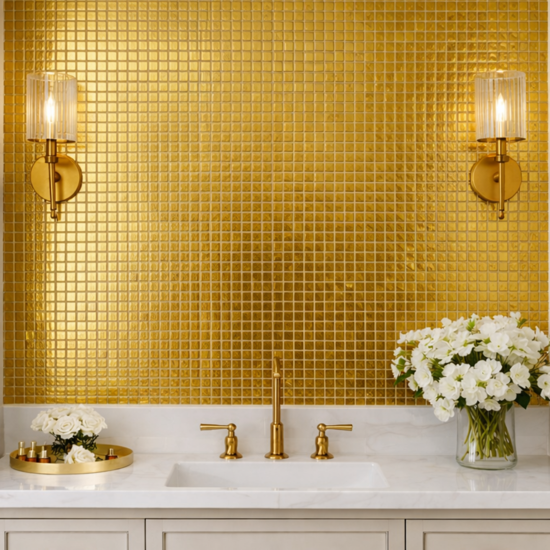 Gilded Savara Gold Glass Tile 1" x 1" Mosaic
