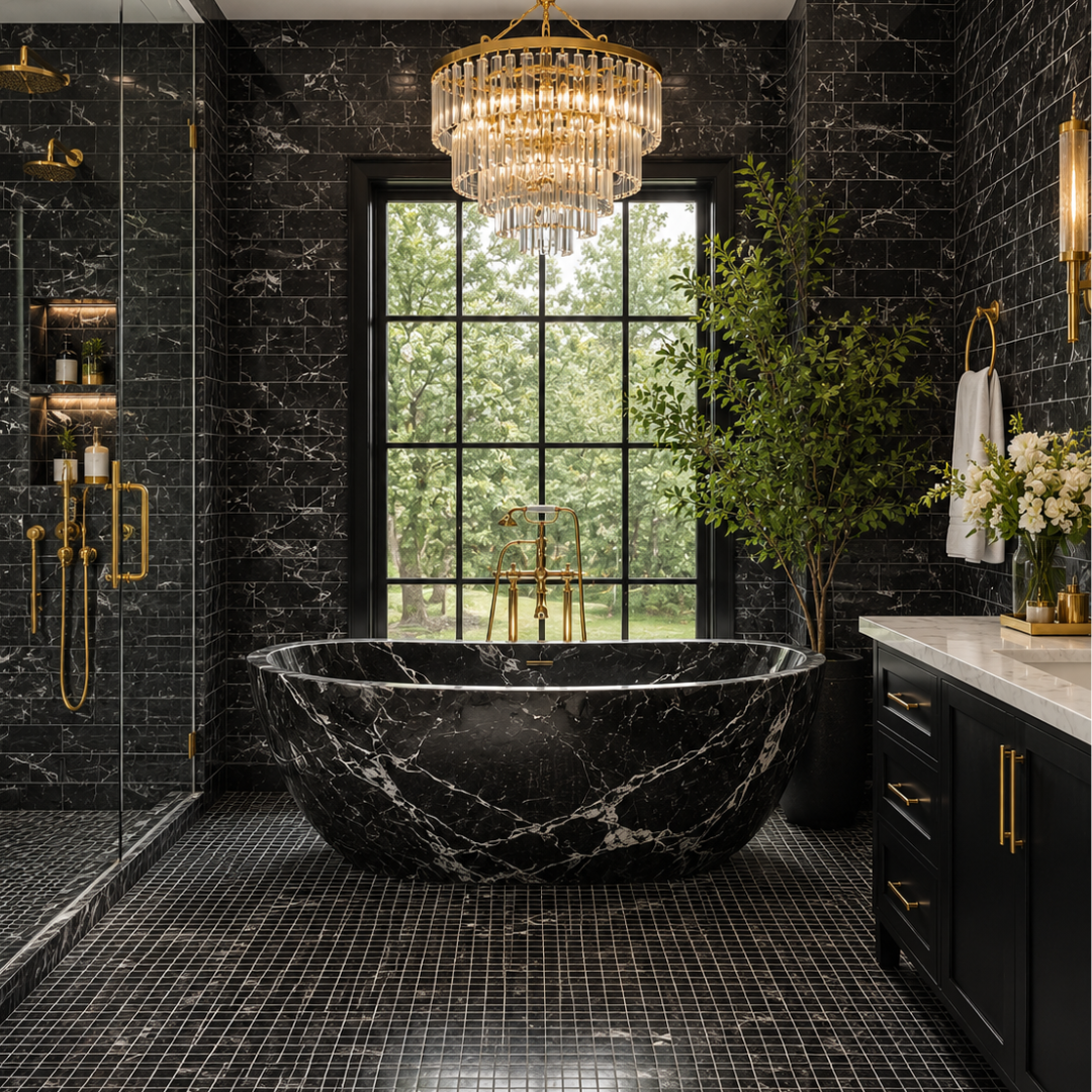 Obsidian Meadow 1" x 1" Black Marble Mosaic