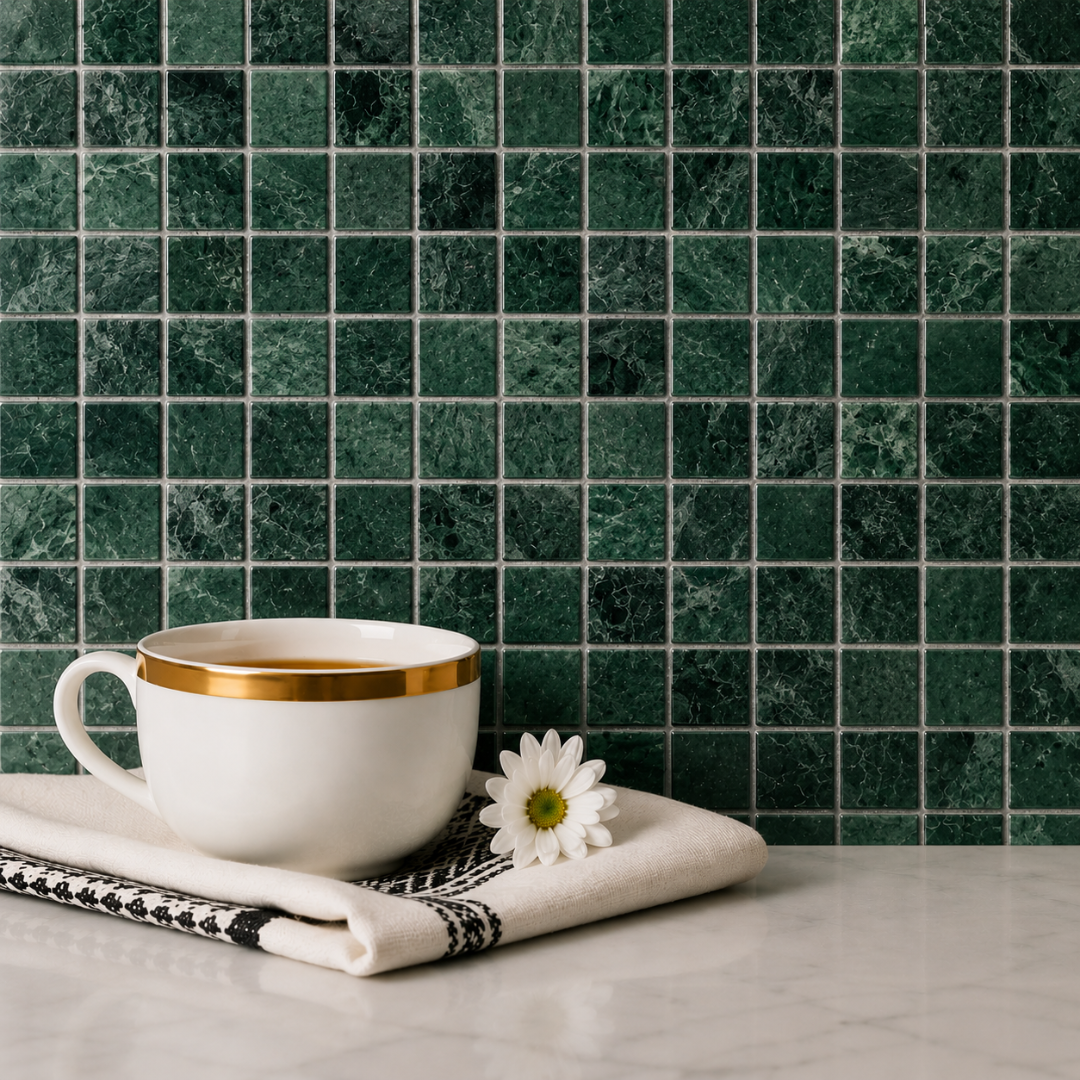 Viridian Meadow Emerald Green 1"x 1" Marble Mosaic