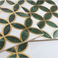 Sample Blooming Treasure Emerald Green & Brass Waterjet Porcelain Tile 7.87"x 7.87"