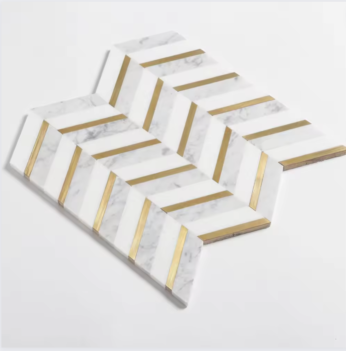 Chevron Majesty Marble & Brass Mosaic Tile 12"x12"