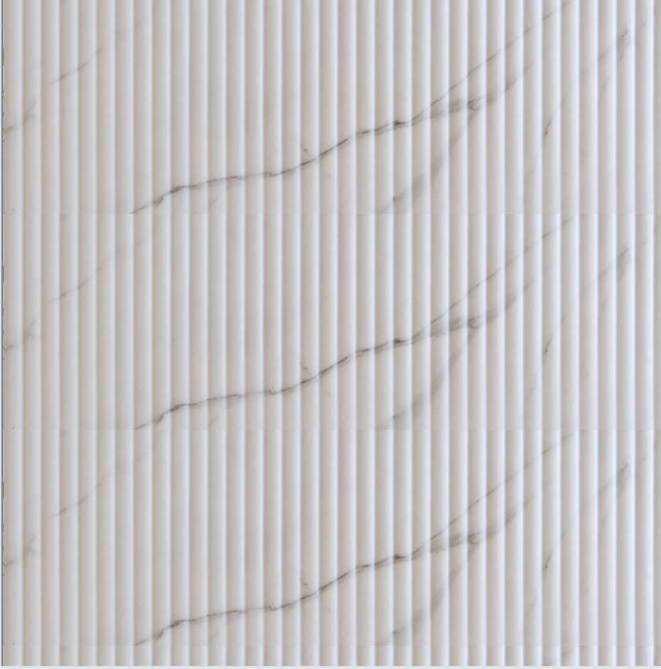 Creme De Soie Ceramic Fluted Tile White Carrara 12x36