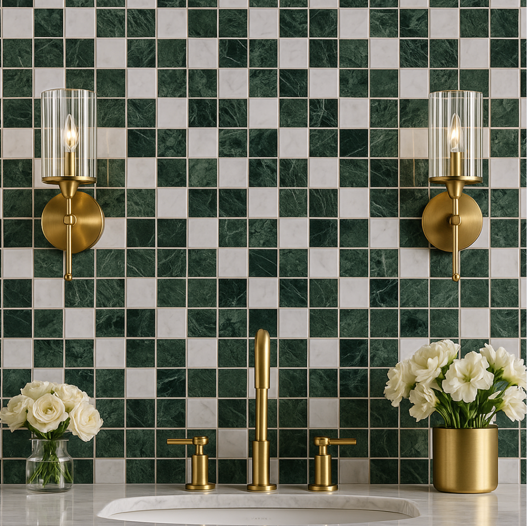 Viridaria- Viridian Meadow & Carrara Marble Custom Mosaic