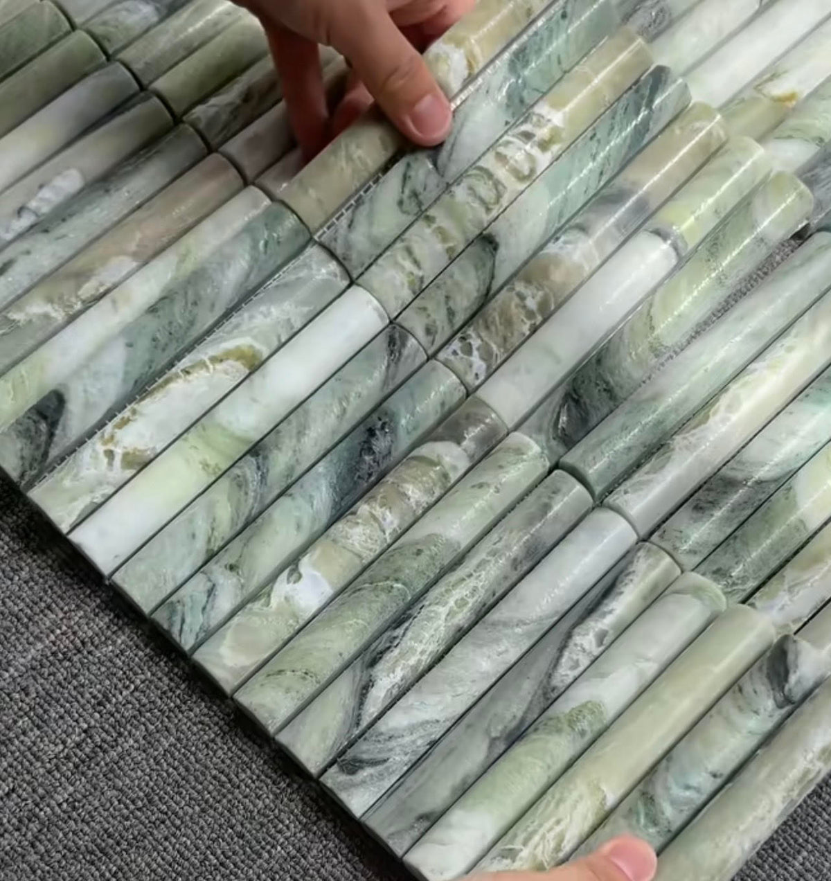 Sample Shangri La Jade Fluted Marble Mosaic